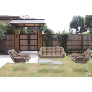  CONJ. 2 SILLONES+SOFÁ+MESITA RATÁN. BCO